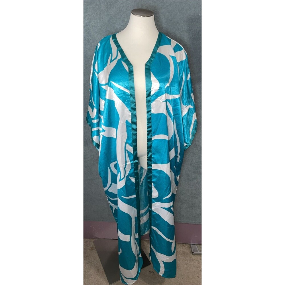Studio EY Kimono Duster Robe One Size Fits Up To 4X Abstract Satin Oversized